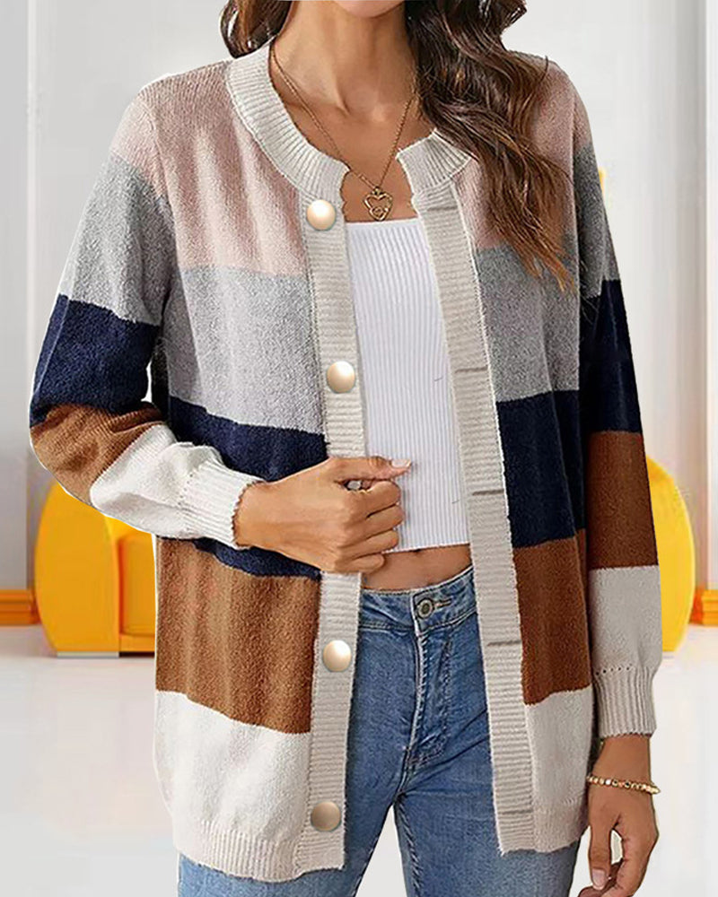 Women's Colour Block Cardigan with Button Front - 3 - Stylewhipped