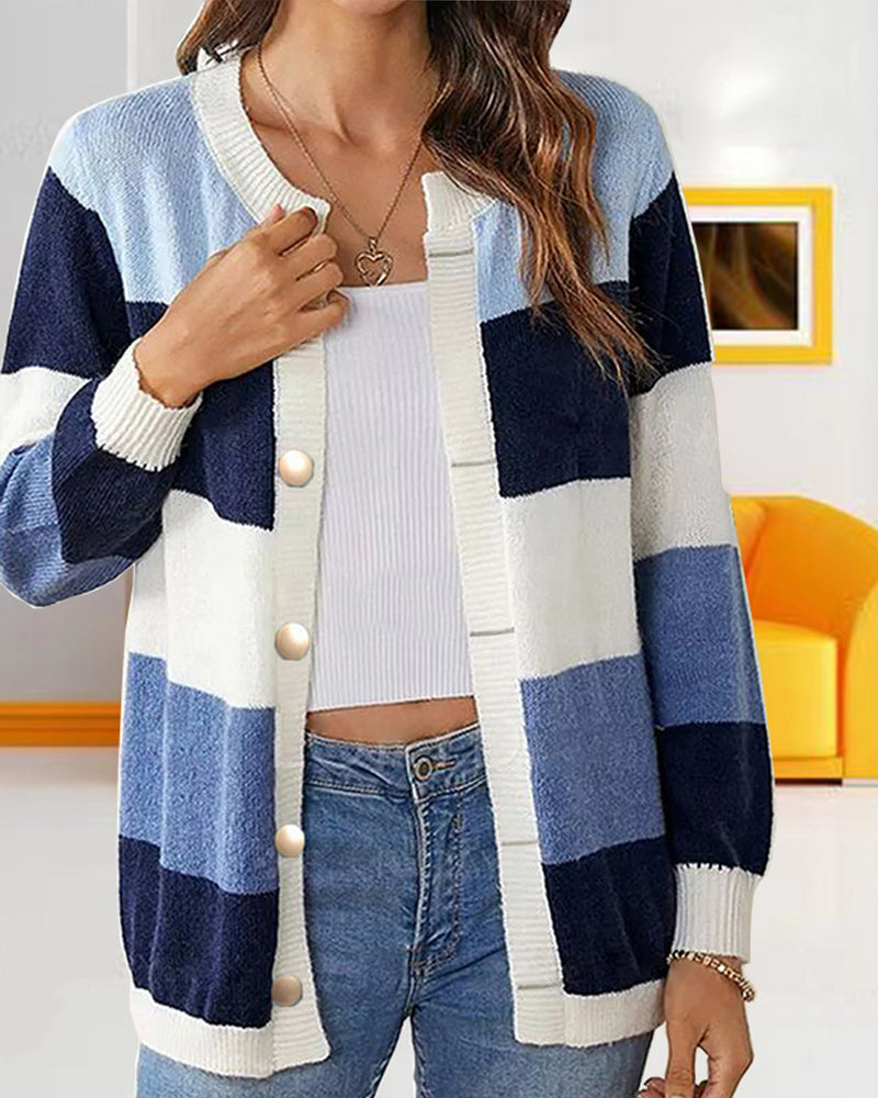 Women's Colour Block Cardigan with Button Front - 4 - Stylewhipped