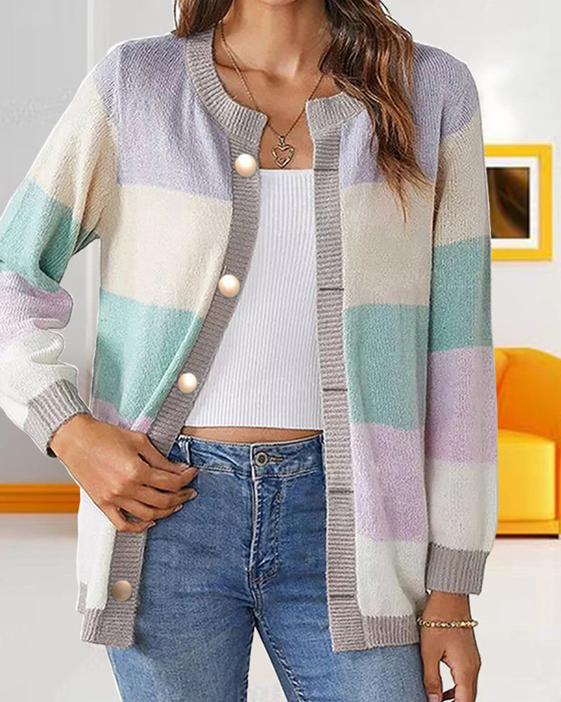 Women's Colour Block Cardigan with Button Front - 5 - Stylewhipped