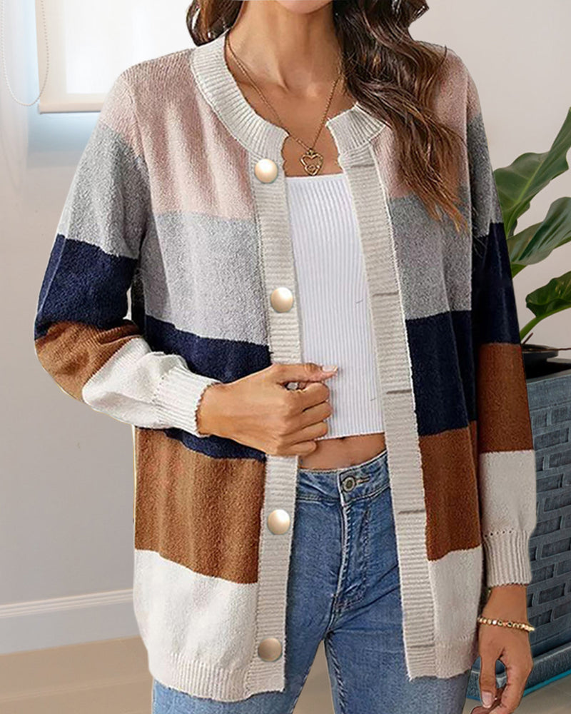 Women's Colour Block Cardigan with Button Front - 7 - Stylewhipped