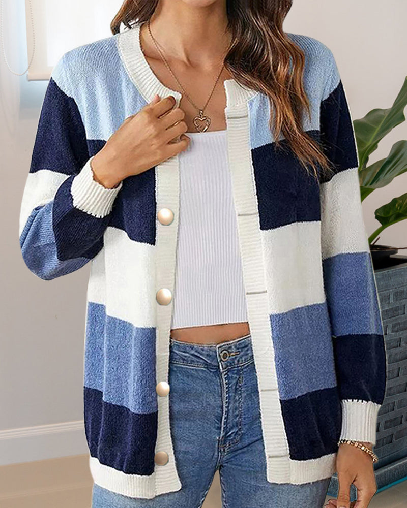 Women's Colour Block Cardigan with Button Front - 8 - Stylewhipped