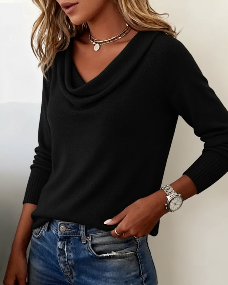 Cowl Neck Women's Pullover with Long Sleeves - 2 - Stylewhipped