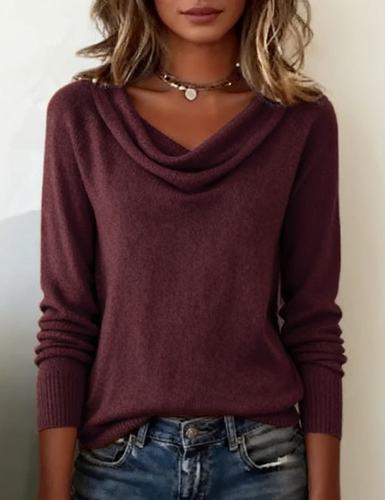 Cowl Neck Women's Pullover with Long Sleeves - 5 - Stylewhipped