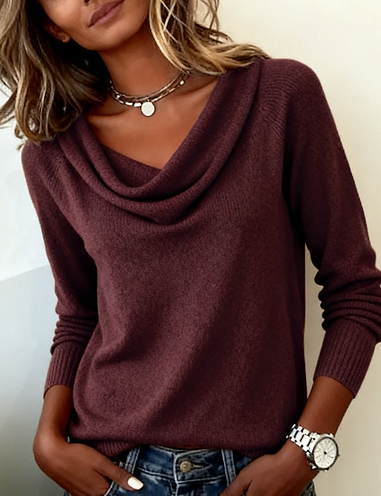 Cowl Neck Women's Pullover with Long Sleeves - 6 - Stylewhipped