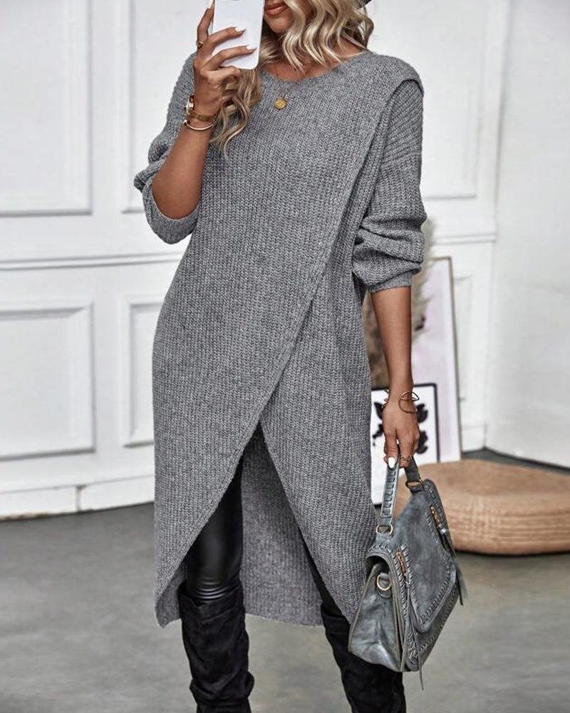 Women's Long Sleeve Midi Dress with Elegant Wrap Design - 1 - Stylewhipped