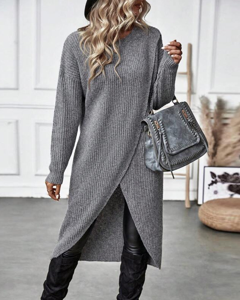 Women's Long Sleeve Midi Dress with Elegant Wrap Design - 3 - Stylewhipped