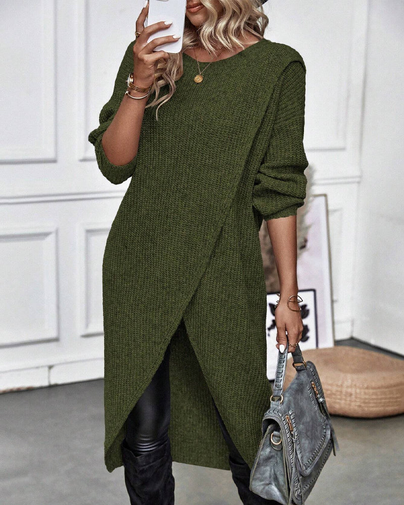 Women's Long Sleeve Midi Dress with Elegant Wrap Design - 7 - Stylewhipped