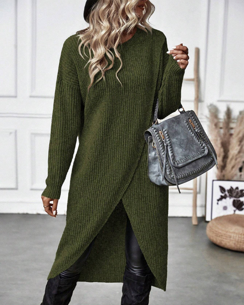 Women's Long Sleeve Midi Dress with Elegant Wrap Design - 10 - Stylewhipped