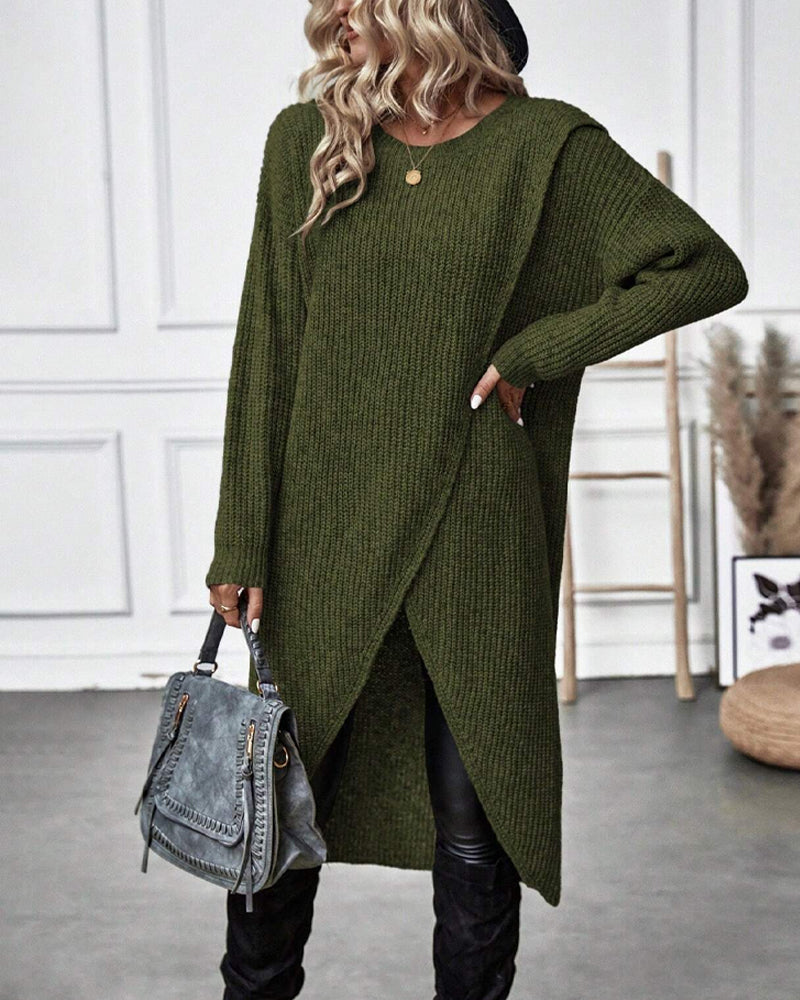 Women's Long Sleeve Midi Dress with Elegant Wrap Design - 12 - Stylewhipped