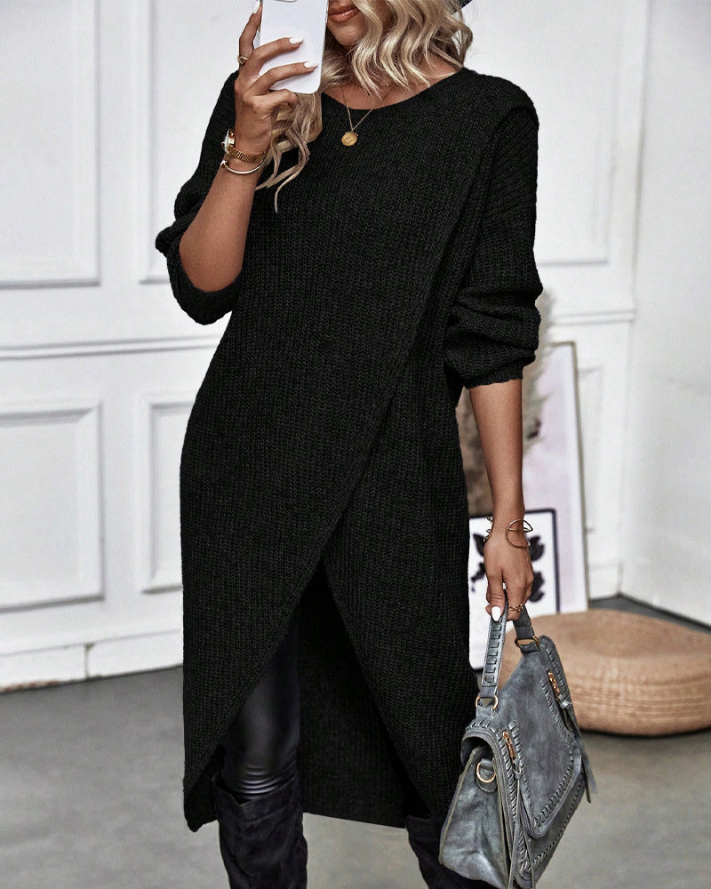 Women's Long Sleeve Midi Dress with Elegant Wrap Design - 13 - Stylewhipped