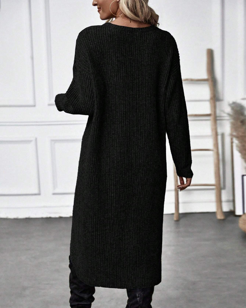 Women's Long Sleeve Midi Dress with Elegant Wrap Design - 14 - Stylewhipped