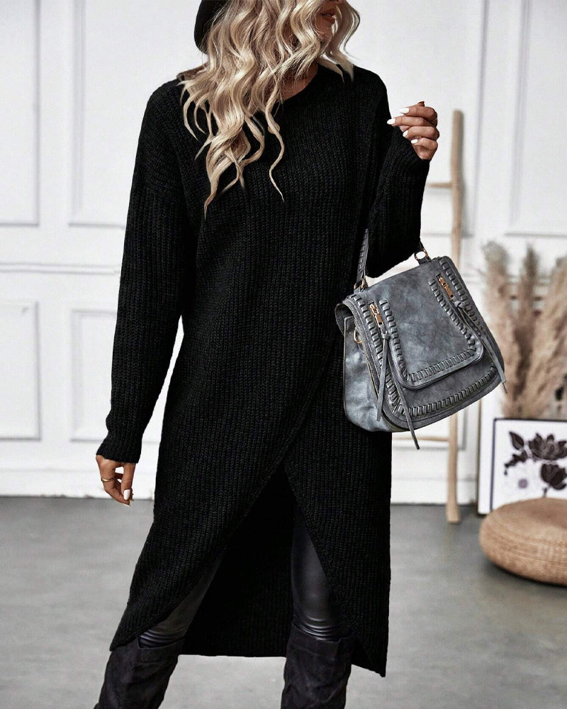 Women's Long Sleeve Midi Dress with Elegant Wrap Design - 18 - Stylewhipped
