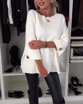 Chic Women's Loose Fit Pullover with Stylish Button Accents - 1 - Stylewhipped