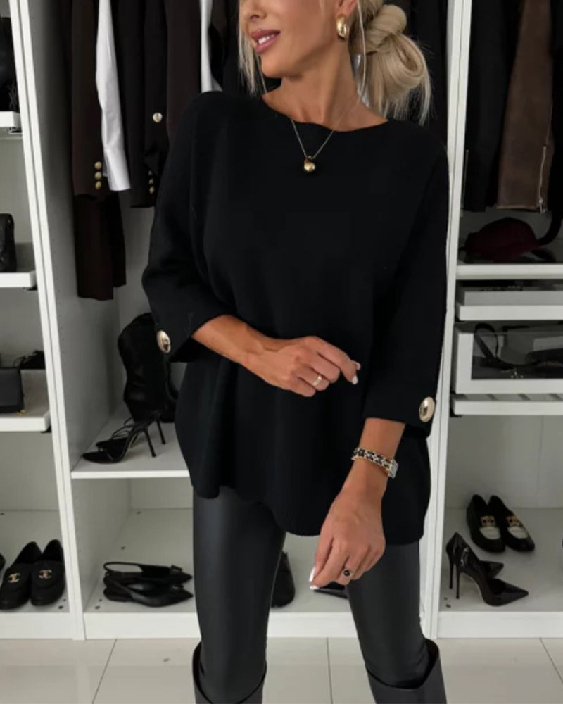 Chic Women's Loose Fit Pullover with Stylish Button Accents - 7 - Stylewhipped