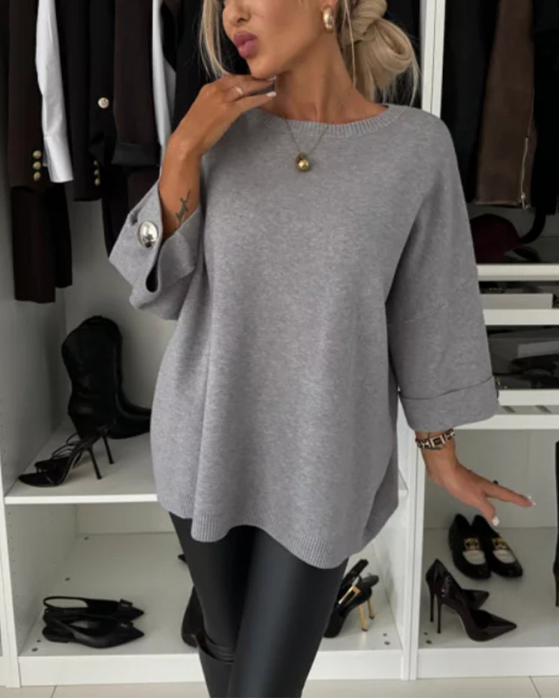 Chic Women's Loose Fit Pullover with Stylish Button Accents - 8 - Stylewhipped