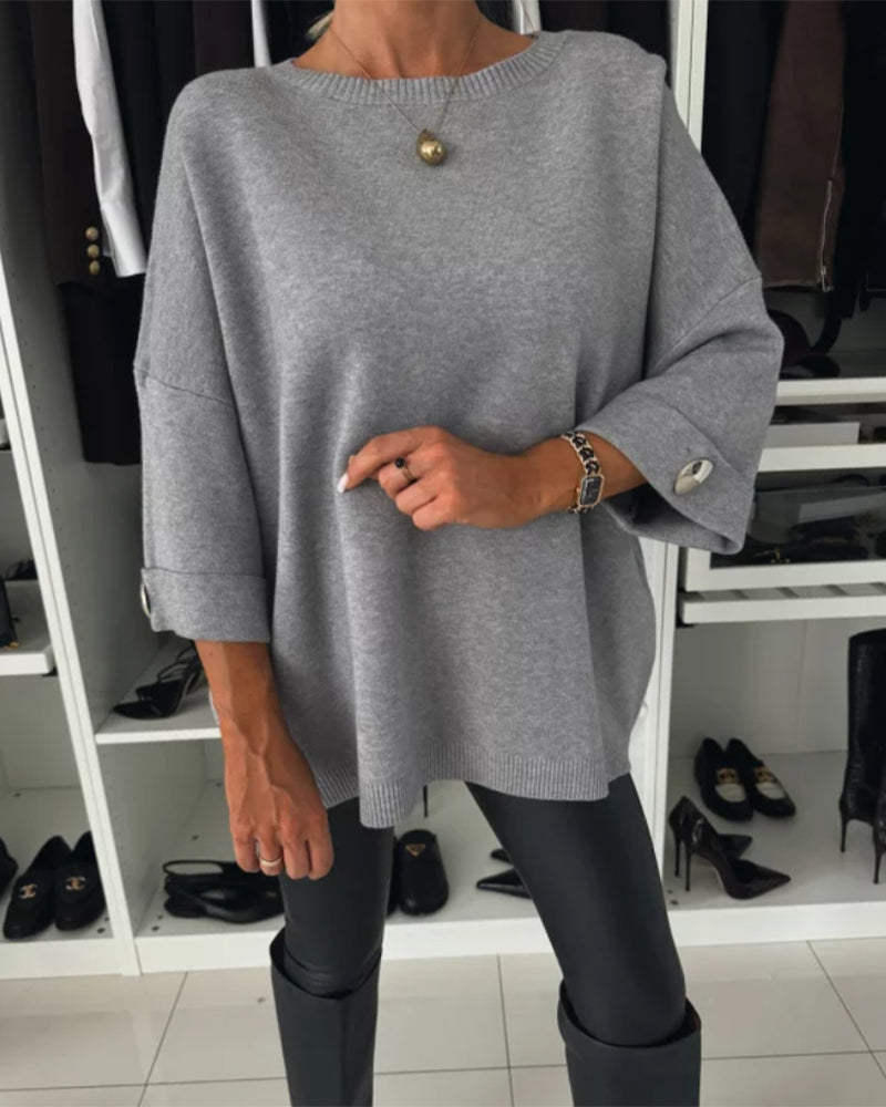Chic Women's Loose Fit Pullover with Stylish Button Accents - 10 - Stylewhipped