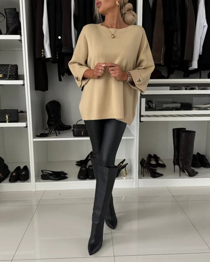Chic Women's Loose Fit Pullover with Stylish Button Accents - 12 - Stylewhipped