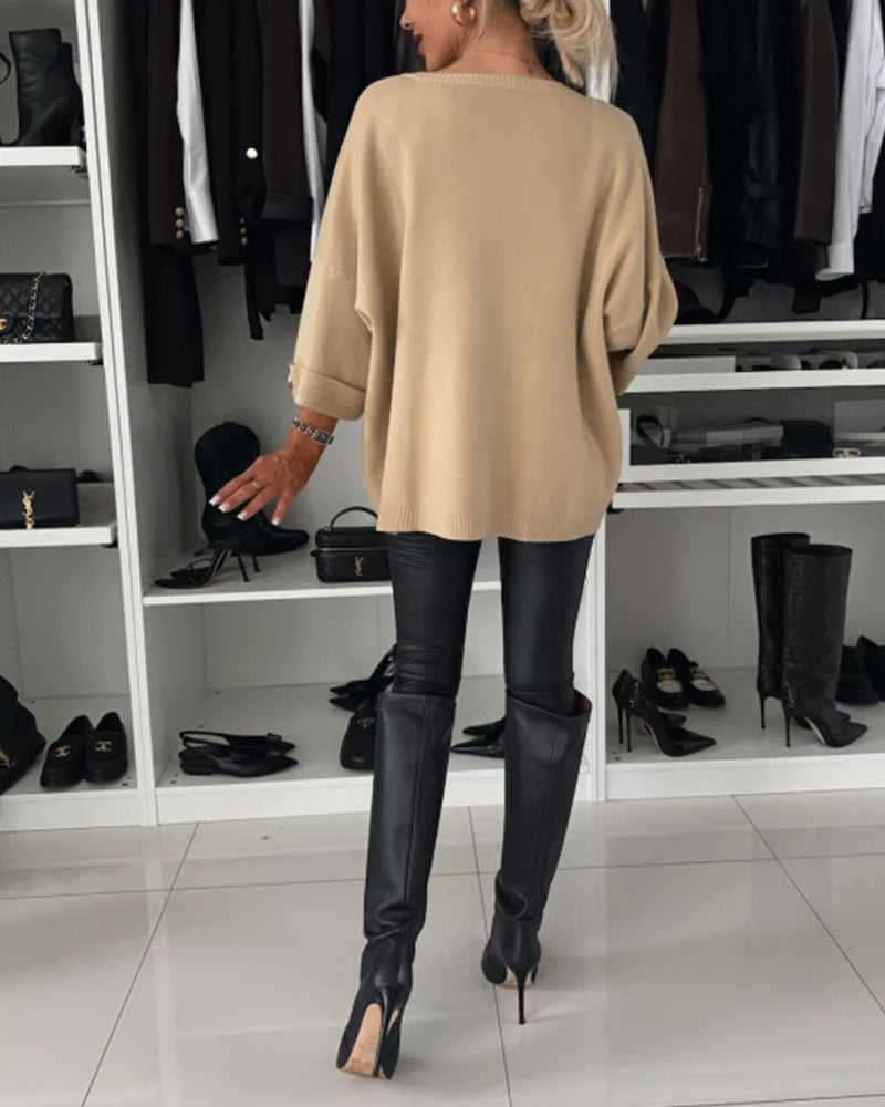 Chic Women's Loose Fit Pullover with Stylish Button Accents - 14 - Stylewhipped
