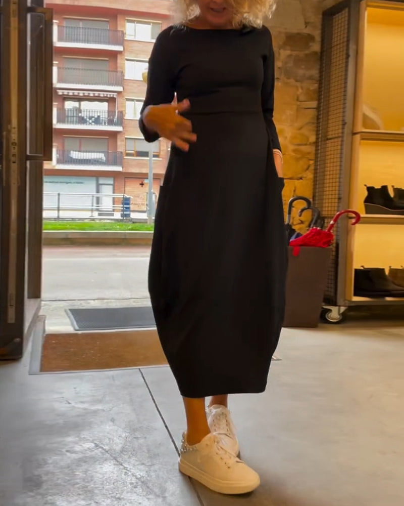 Maxi Dress for Women with Long Sleeves and Round Neck Design - 2 - Stylewhipped