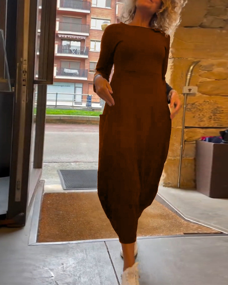 Maxi Dress for Women with Long Sleeves and Round Neck Design - 5 - Stylewhipped