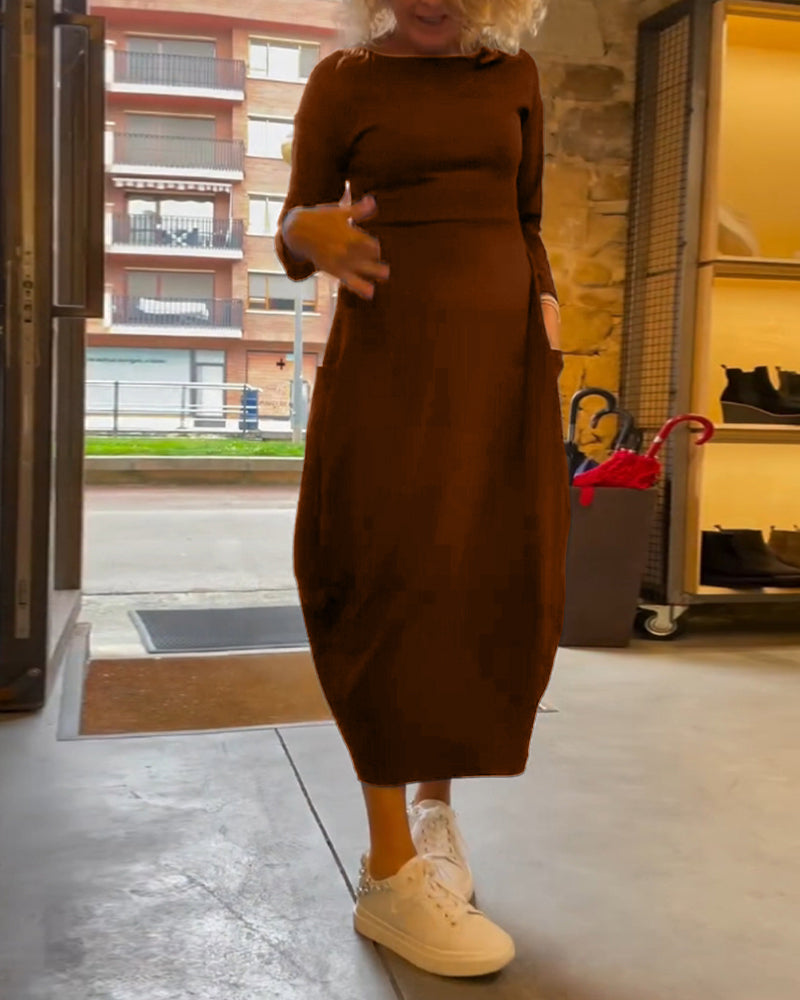 Maxi Dress for Women with Long Sleeves and Round Neck Design - 6 - Stylewhipped