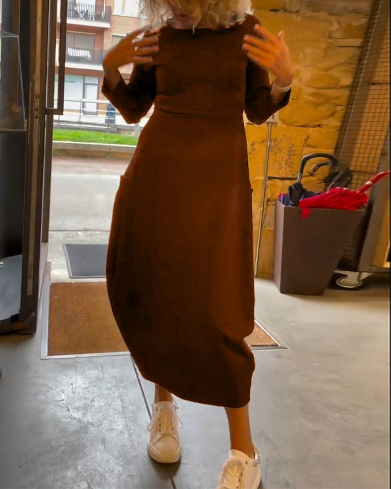 Maxi Dress for Women with Long Sleeves and Round Neck Design - 8 - Stylewhipped