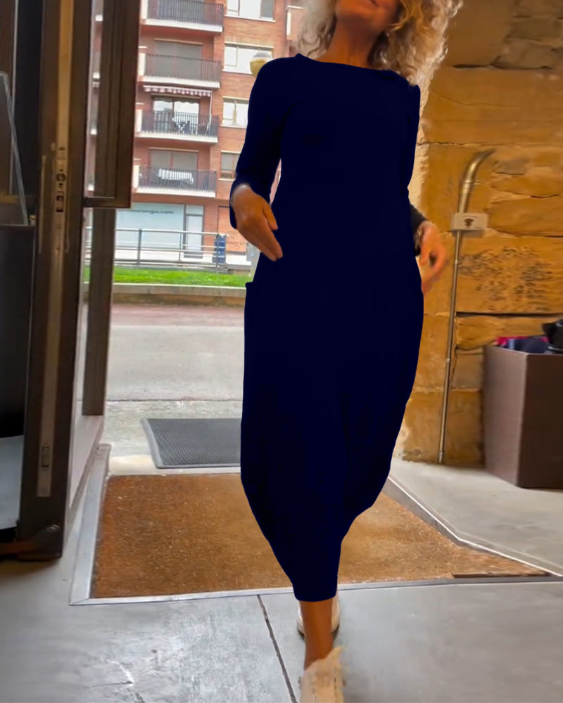 Maxi Dress for Women with Long Sleeves and Round Neck Design - 9 - Stylewhipped