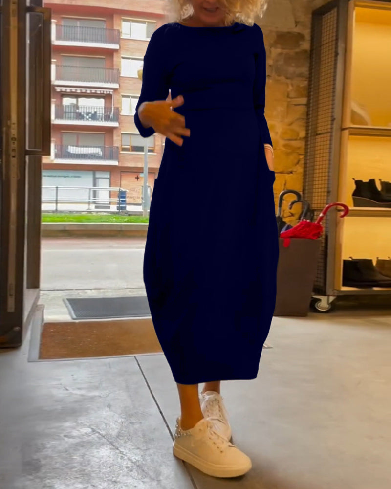 Maxi Dress for Women with Long Sleeves and Round Neck Design - 11 - Stylewhipped
