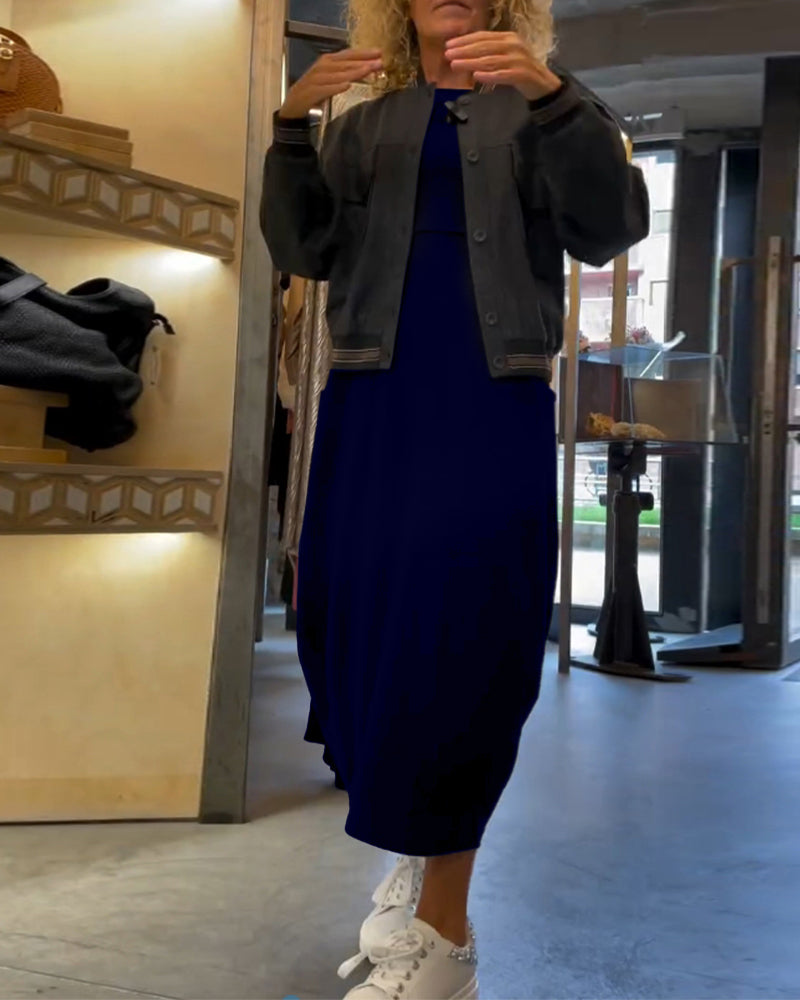 Maxi Dress for Women with Long Sleeves and Round Neck Design - 12 - Stylewhipped