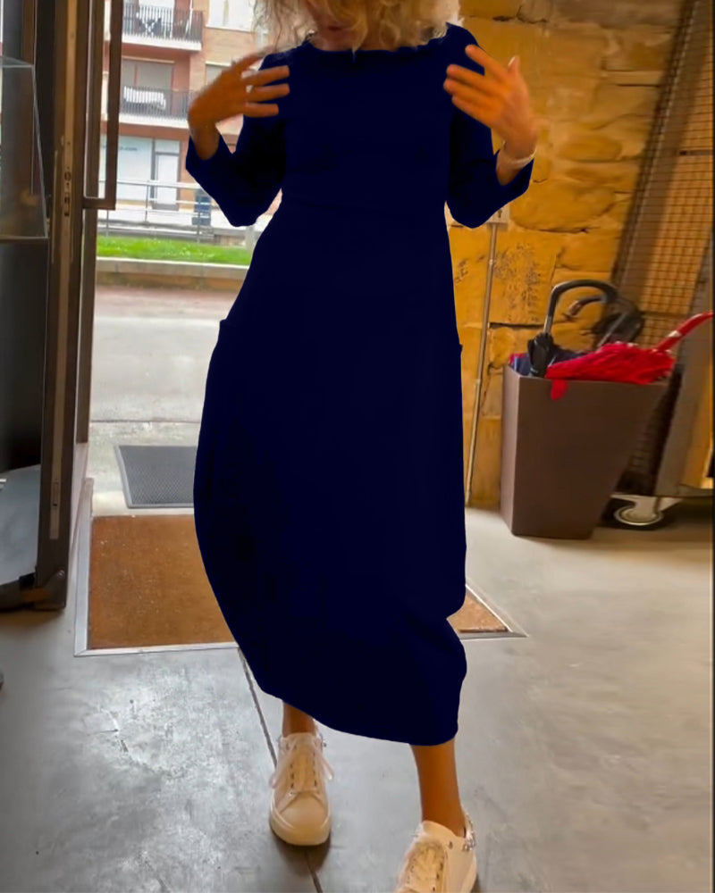 Maxi Dress for Women with Long Sleeves and Round Neck Design - 13 - Stylewhipped