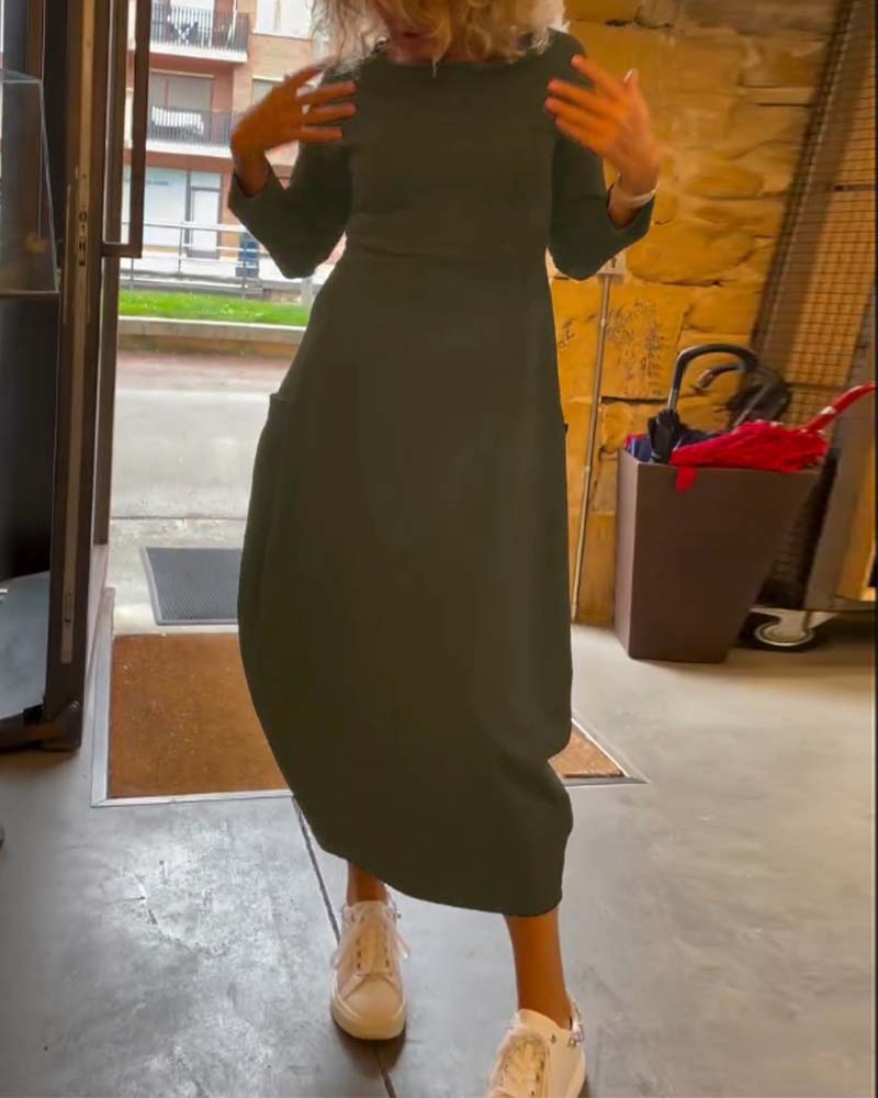 Maxi Dress for Women with Long Sleeves and Round Neck Design - 15 - Stylewhipped