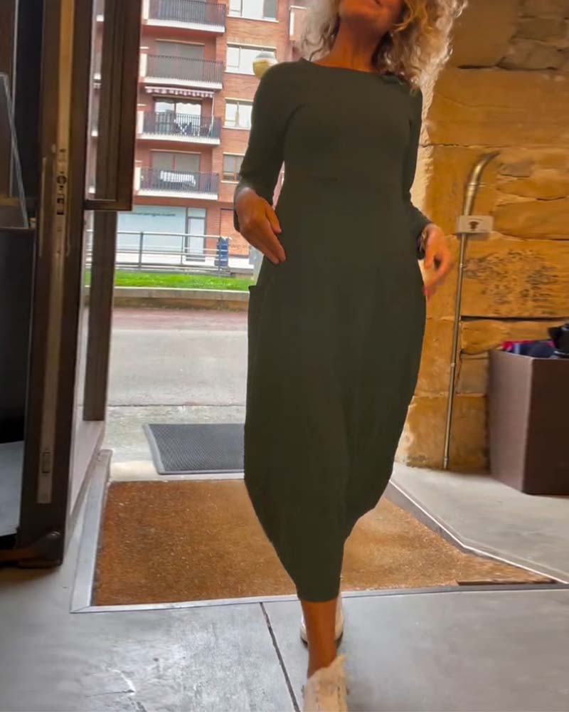Maxi Dress for Women with Long Sleeves and Round Neck Design - 16 - Stylewhipped