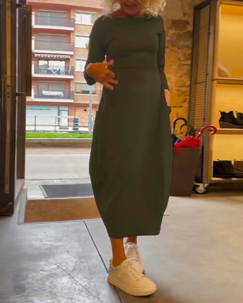 Maxi Dress for Women with Long Sleeves and Round Neck Design - 17 - Stylewhipped