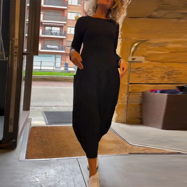 Maxi Dress for Women with Long Sleeves and Round Neck Design - 18 - Stylewhipped