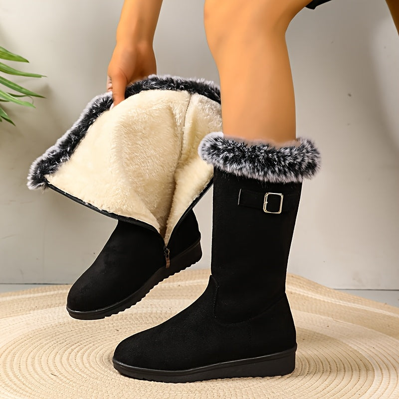 Women's Chic Knee-High Boots with Faux Fur Trim and Zip Fastening - 1 - Stylewhipped