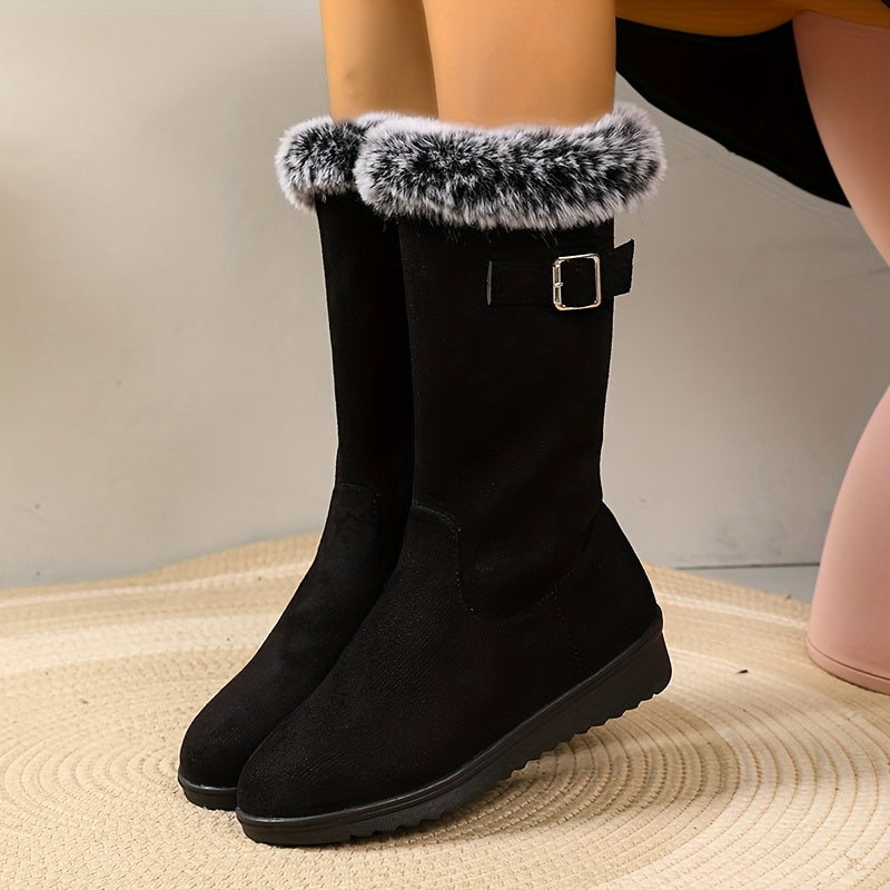 Women's Chic Knee-High Boots with Faux Fur Trim and Zip Fastening - 2 - Stylewhipped
