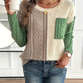Women's Colour Block Pullover with Pocket and Long Sleeves - 1 - Stylewhipped