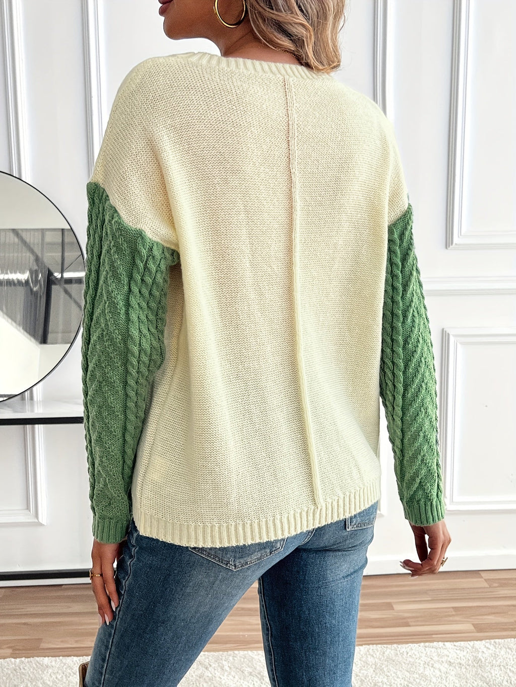 Women's Colour Block Pullover with Pocket and Long Sleeves - 3 - Stylewhipped