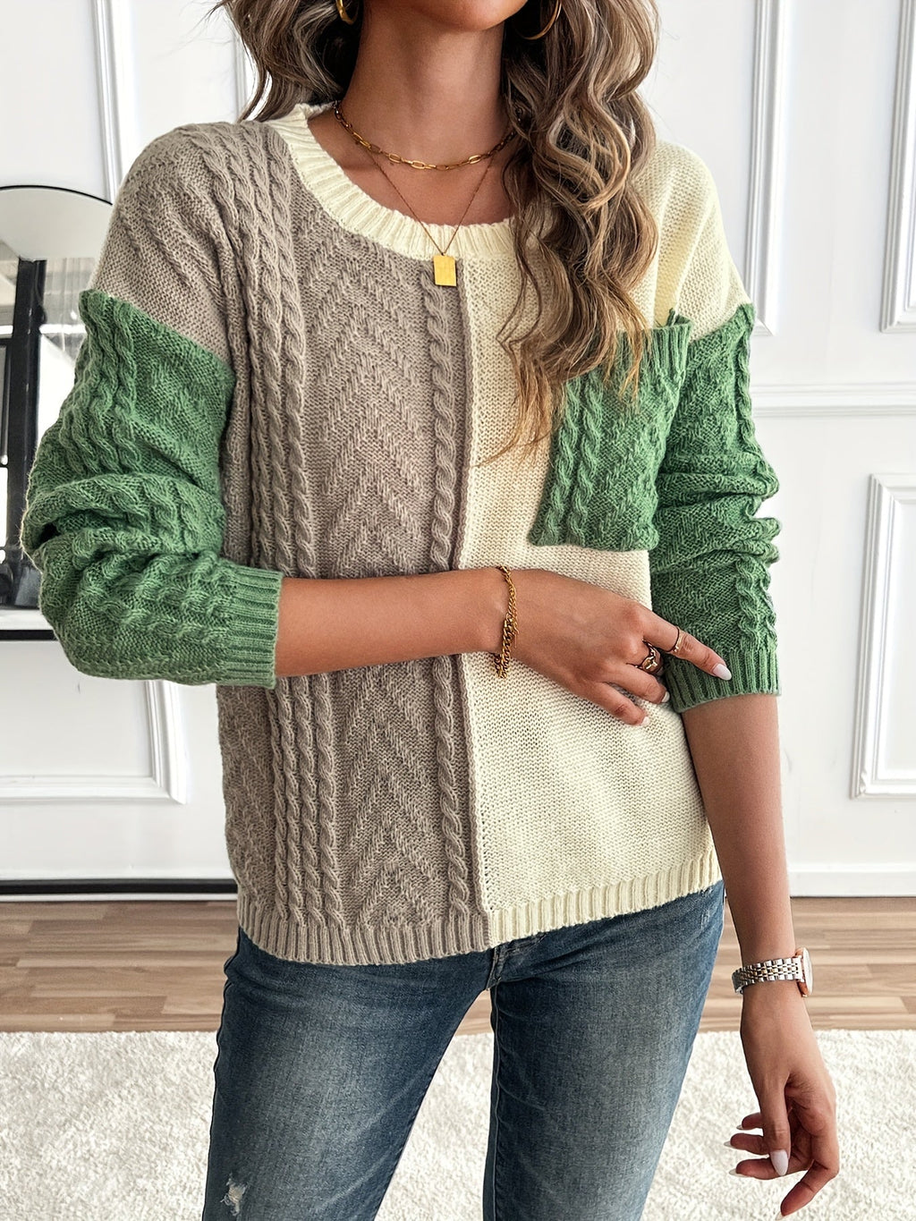 Women's Colour Block Pullover with Pocket and Long Sleeves - 4 - Stylewhipped