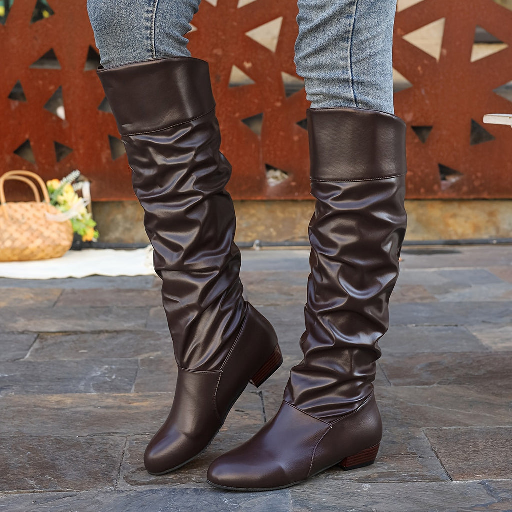 Knee-High Boots for Women with Slouchy Design and Block Heels - 3 - Stylewhipped