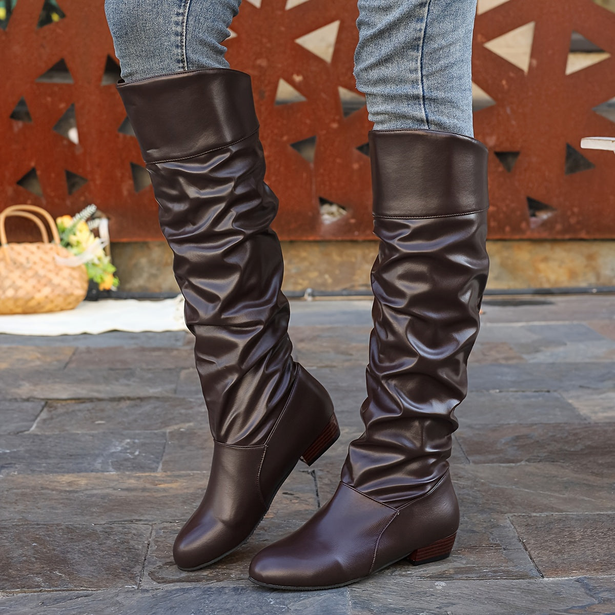 Knee-High Boots for Women with Slouchy Design and Block Heels - 3 - Stylewhipped