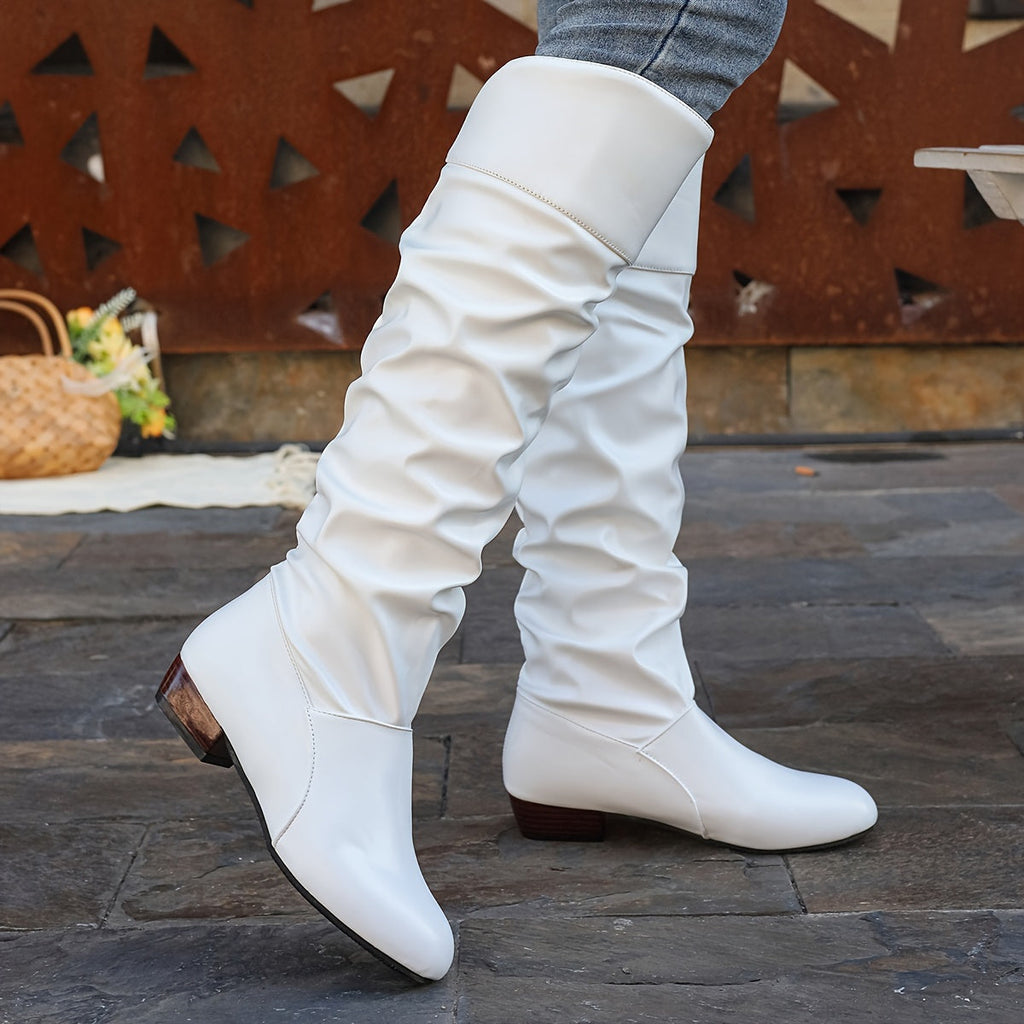 Knee-High Boots for Women with Slouchy Design and Block Heels - 4 - Stylewhipped