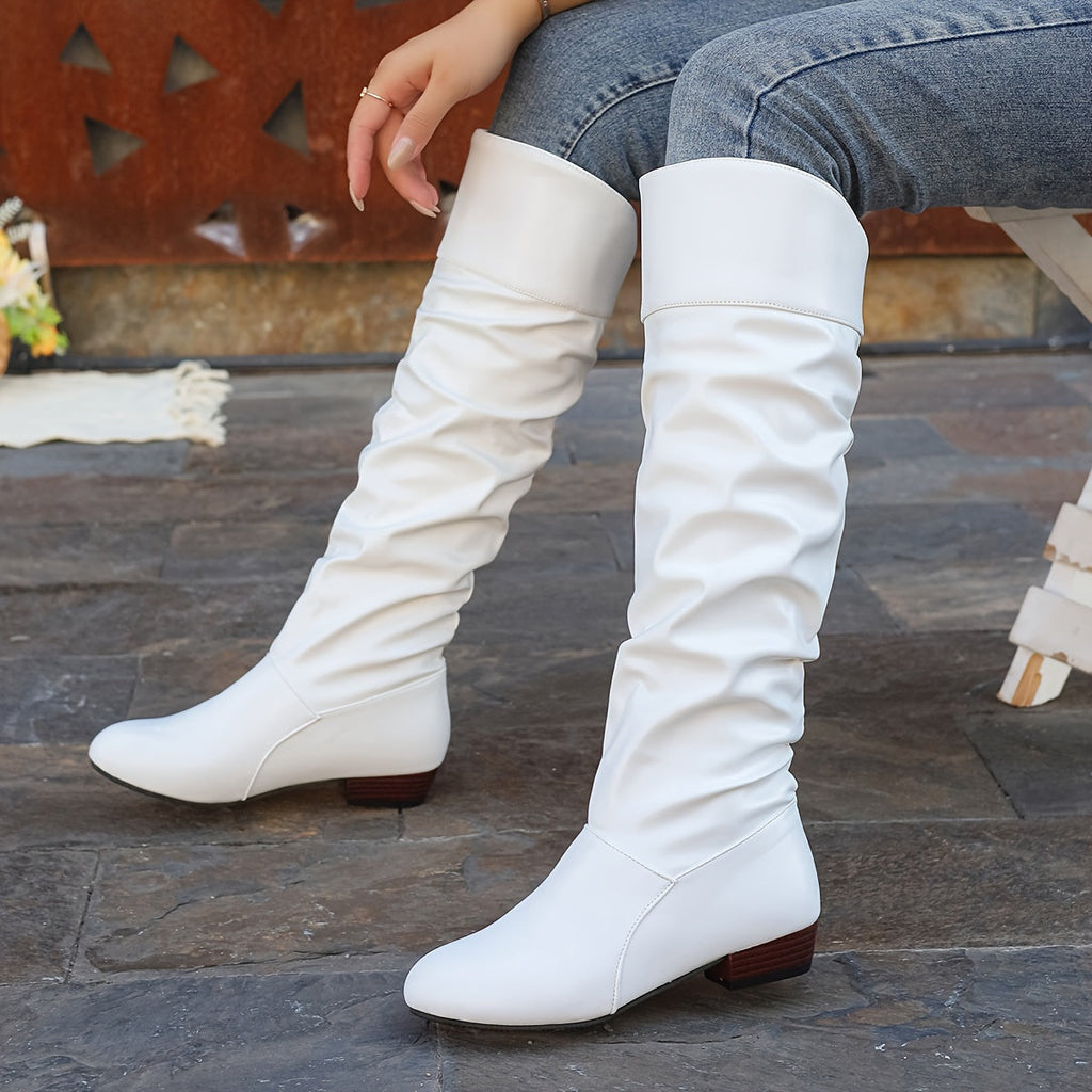 Knee-High Boots for Women with Slouchy Design and Block Heels - 5 - Stylewhipped