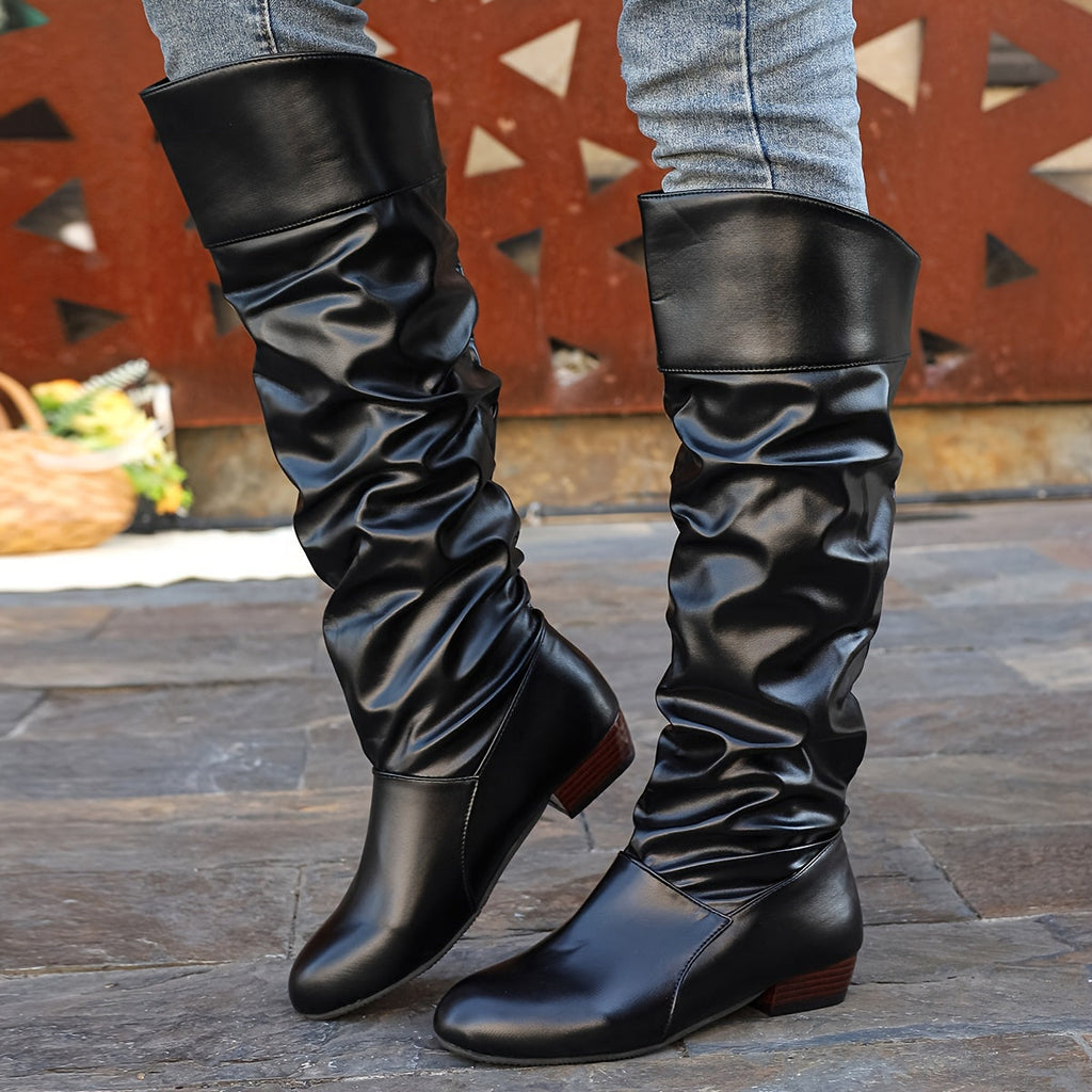 Knee-High Boots for Women with Slouchy Design and Block Heels - 7 - Stylewhipped