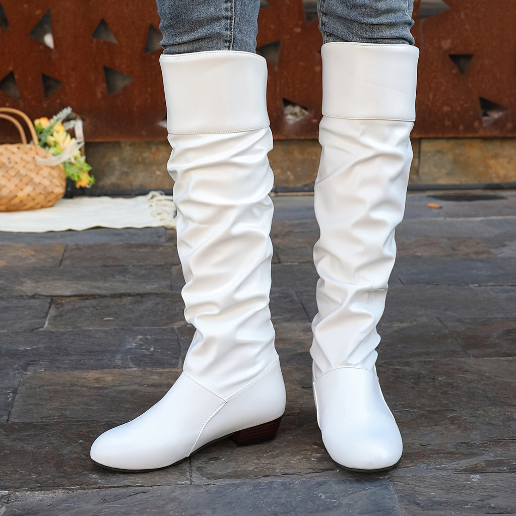 Knee-High Boots for Women with Slouchy Design and Block Heels - 10 - Stylewhipped