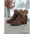 Block Heel Ankle Boots for Women with Faux Fur Trim - 1 - Stylewhipped