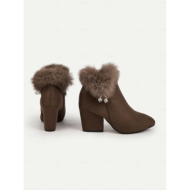 Block Heel Ankle Boots for Women with Faux Fur Trim - 7 - Stylewhipped