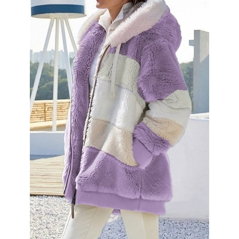 Hooded Women's Jacket with Colour Block Design and Zip Closure - 5 - Stylewhipped