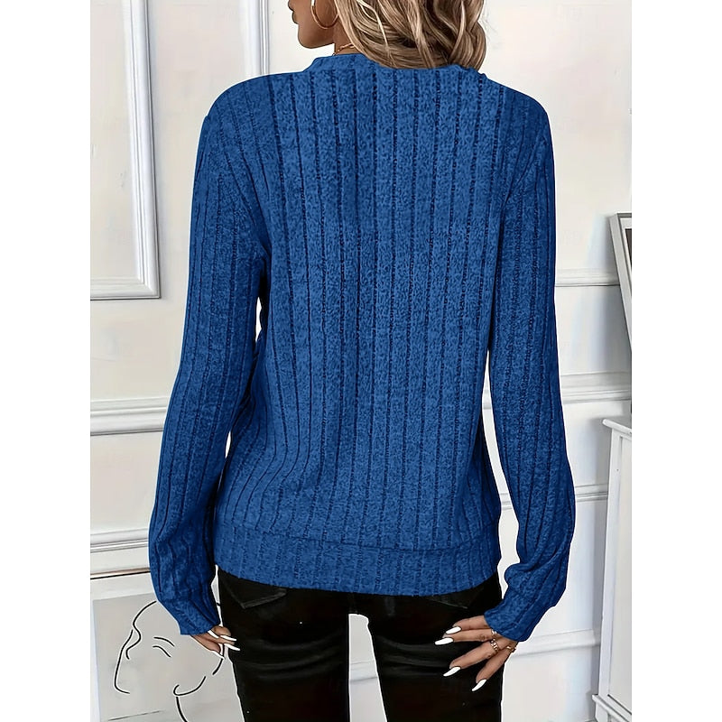 Pullover Women's Long Sleeve Zip Top with Ribbed Design - 2 - Stylewhipped