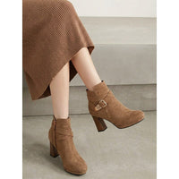 Ankle Boots for Women with Block Heel and Buckle Detail - 1 - Stylewhipped